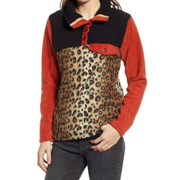 DONNI Juan Black Leopard Fleece Pullover Woman’s Jacket Size Small - Picture 1 of 4